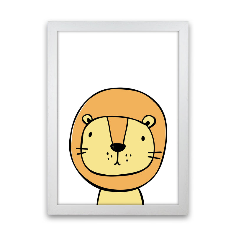 Scandi Lion Framed Nursey Wall Art Print White Grain