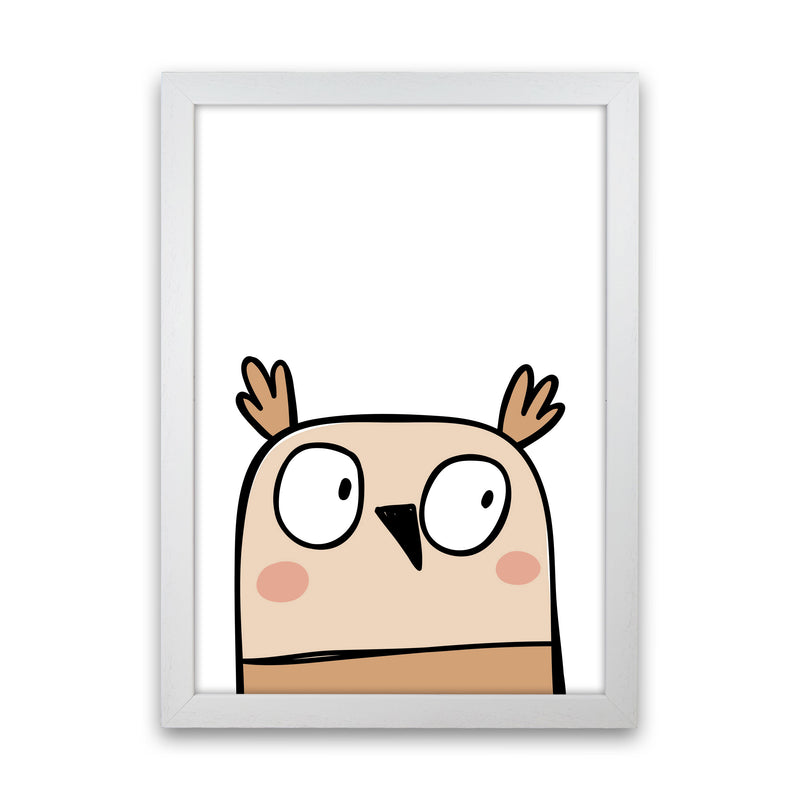 Scandi Owl Framed Nursey Wall Art Print White Grain