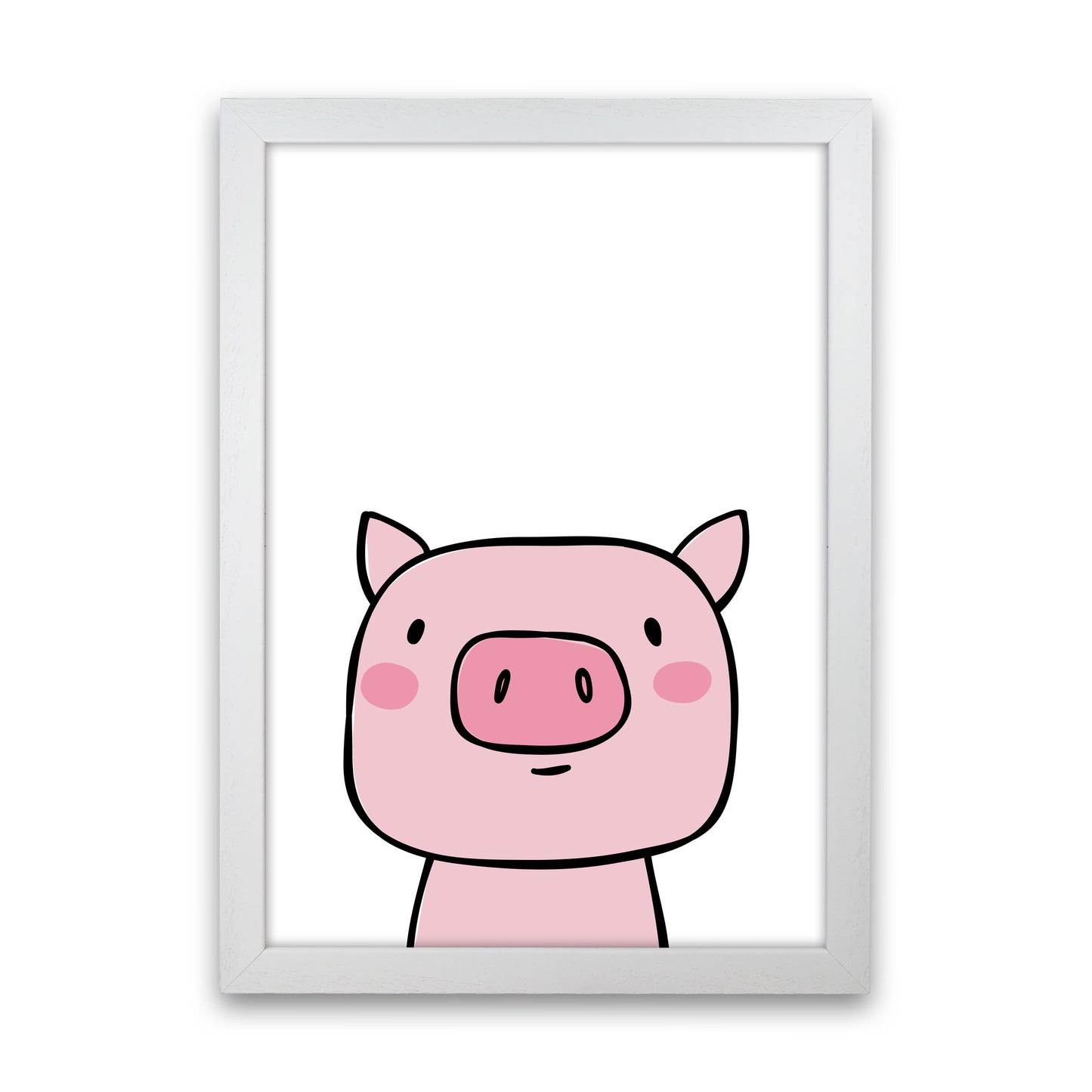 Scandi Pink Pig Framed Nursey Wall Art Print White Grain