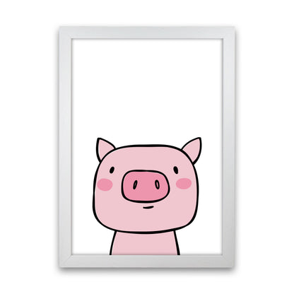Scandi Pink Pig Framed Nursey Wall Art Print White Grain