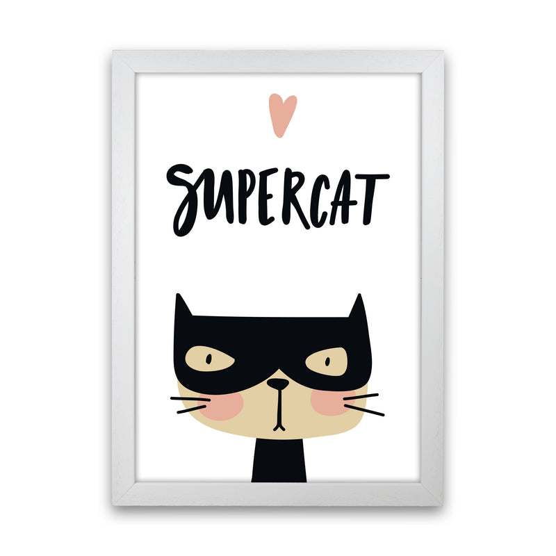 Supercat Framed Nursey Wall Art Print White Grain