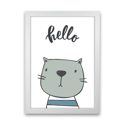 Hello Cat Modern Print Animal Art Print White Grain