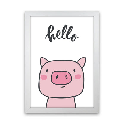 Hello Pig Modern Print Animal Art Print White Grain