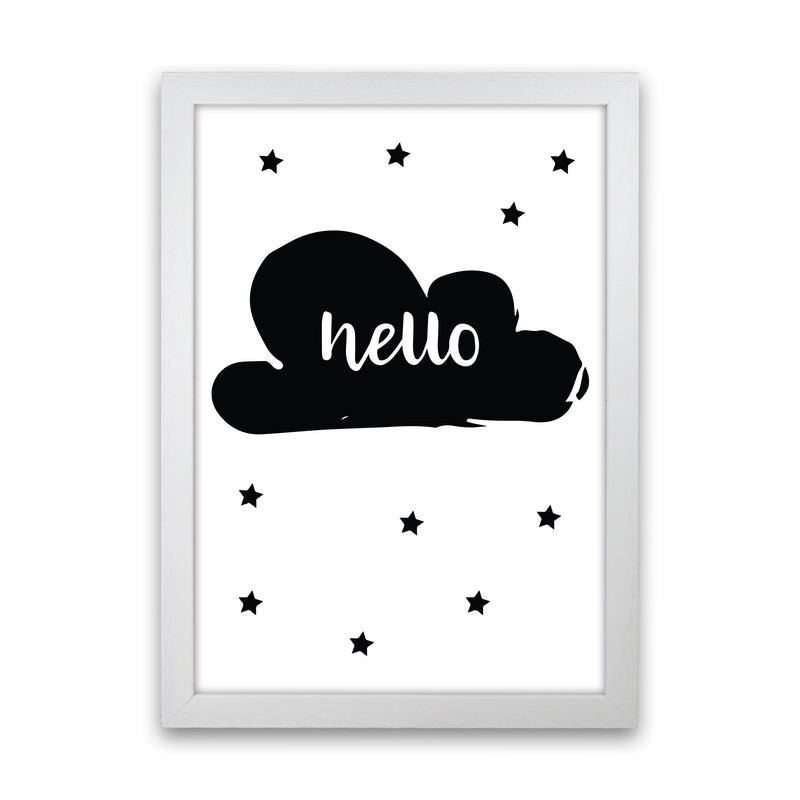 Hello Cloud Black Framed Nursey Wall Art Print White Grain