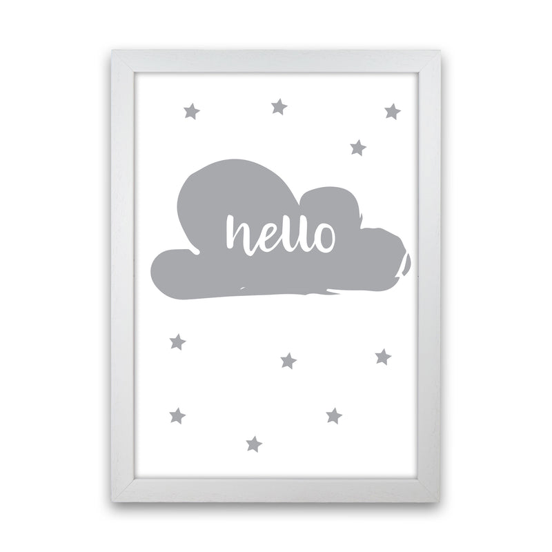 Hello Cloud Grey Framed Nursey Wall Art Print White Grain
