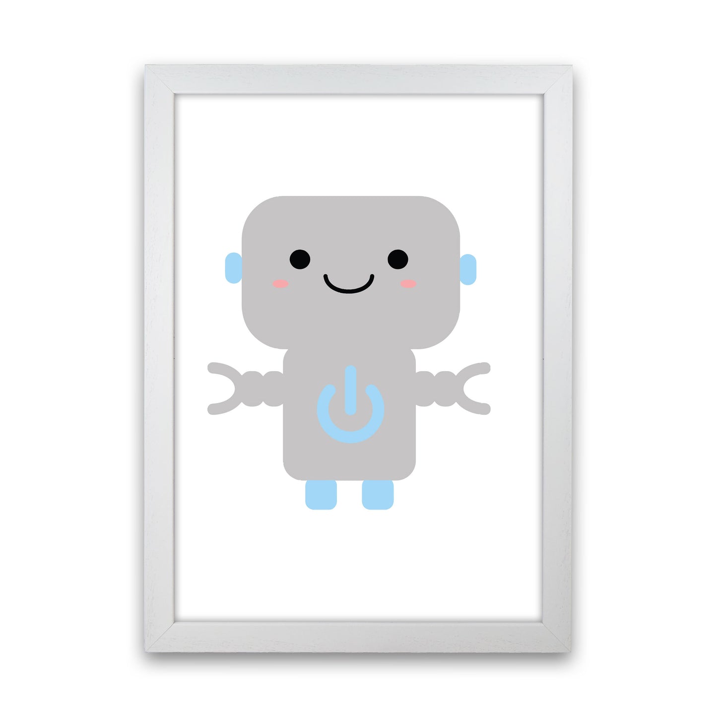Robot Framed Nursey Wall Art Print White Grain
