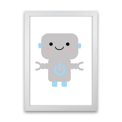 Robot Framed Nursey Wall Art Print White Grain