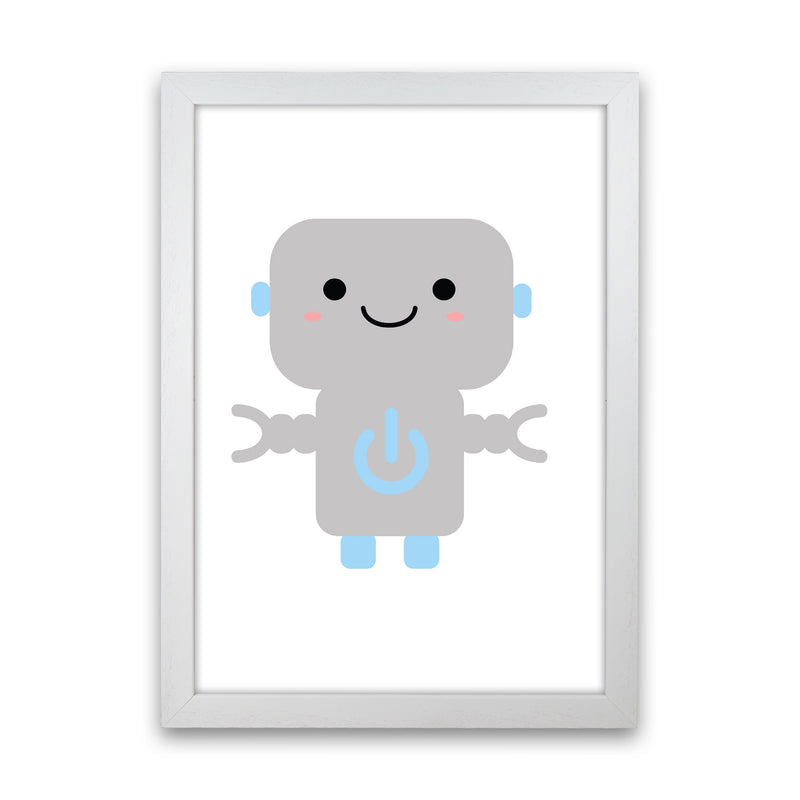 Robot Framed Nursey Wall Art Print White Grain
