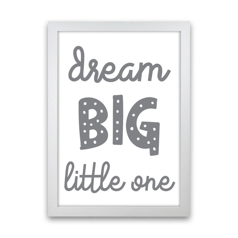 Dream Big Little One Grey Framed Nursey Wall Art Print White Grain
