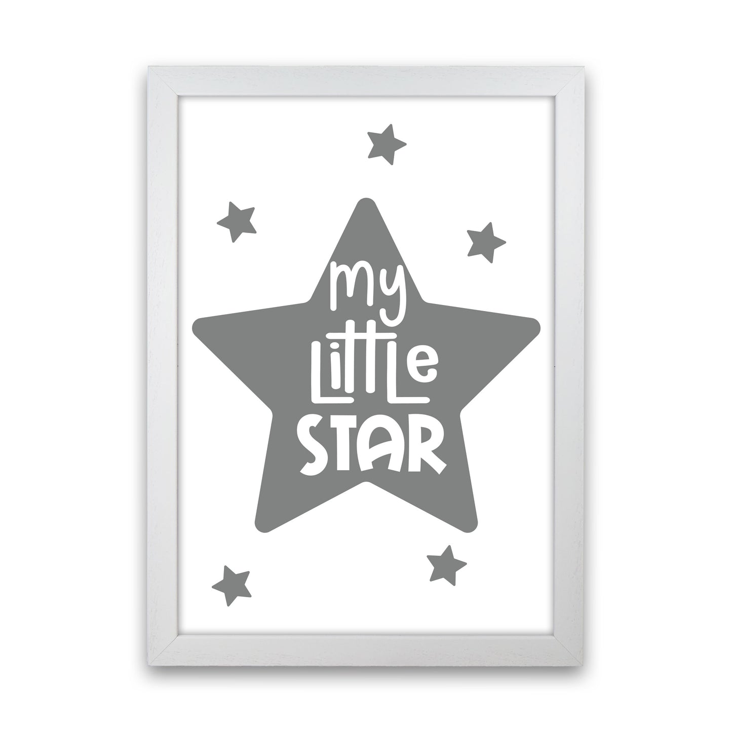My Little Star Grey Framed Nursey Wall Art Print White Grain
