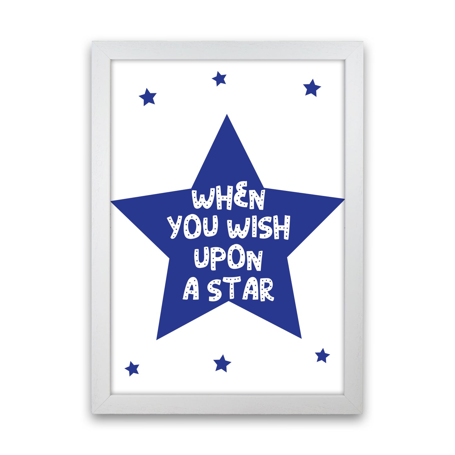 Wish Upon A Star Navy Framed Nursey Wall Art Print White Grain