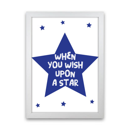 Wish Upon A Star Navy Framed Nursey Wall Art Print White Grain