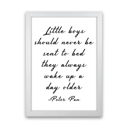 Little Boys Peter Pan Quote Framed Nursey Wall Art Print White Grain