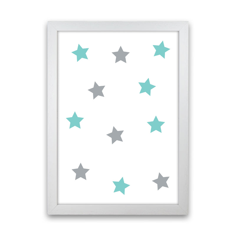 Mint And Grey Stars Framed Nursey Wall Art Print White Grain