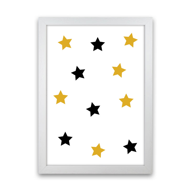 Mustard And Black Stars Modern Print White Grain