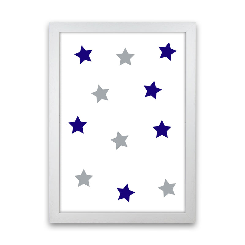 Navy And Grey Stars Modern Print White Grain