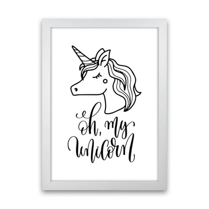 Oh My Unicorn Black Framed Nursey Wall Art Print White Grain