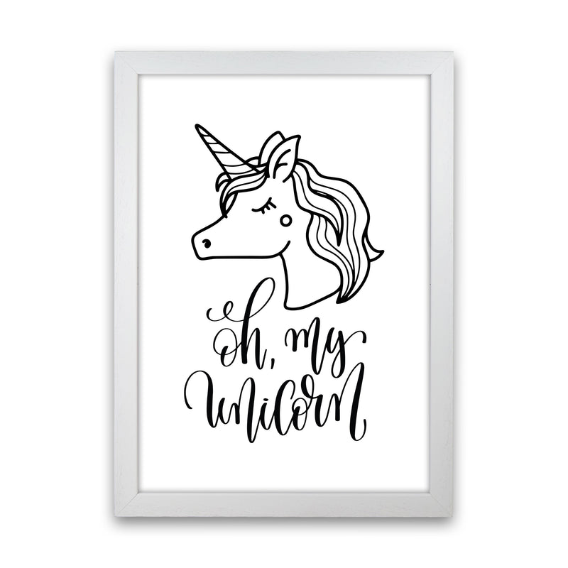 Oh My Unicorn Black Framed Nursey Wall Art Print White Grain
