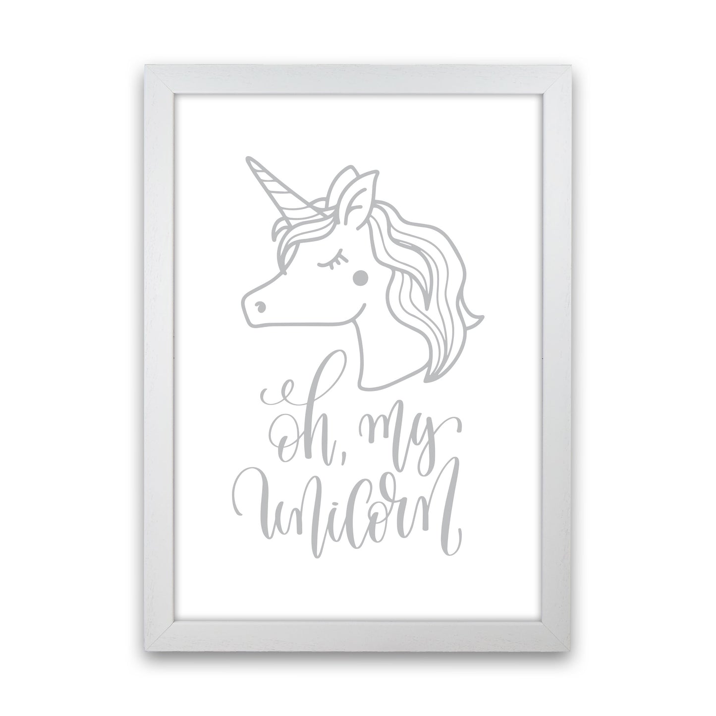 Oh My Unicorn Grey Framed Nursey Wall Art Print White Grain