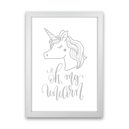 Oh My Unicorn Grey Framed Nursey Wall Art Print White Grain