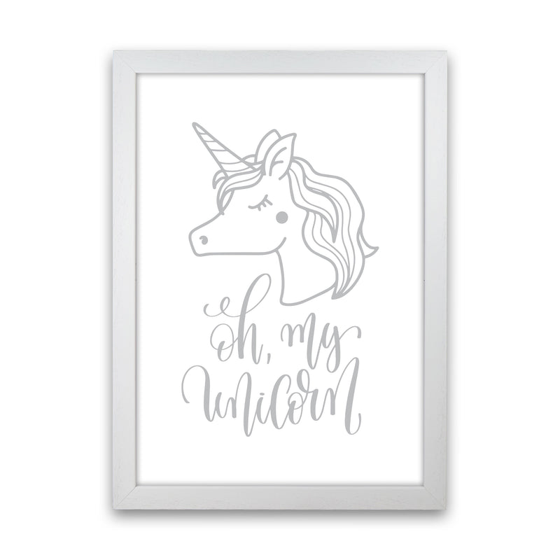 Oh My Unicorn Grey Framed Nursey Wall Art Print White Grain