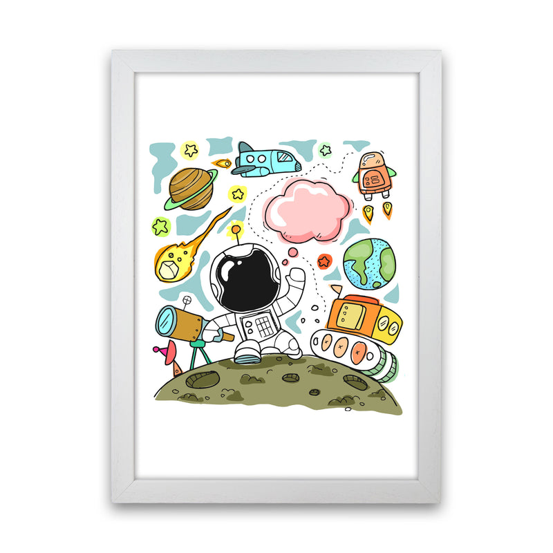 Space Illustration Framed Nursey Wall Art Print White Grain