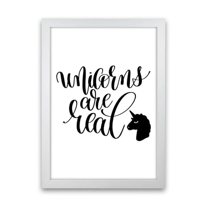 Unicorns Are Real Black Framed Nursey Wall Art Print White Grain