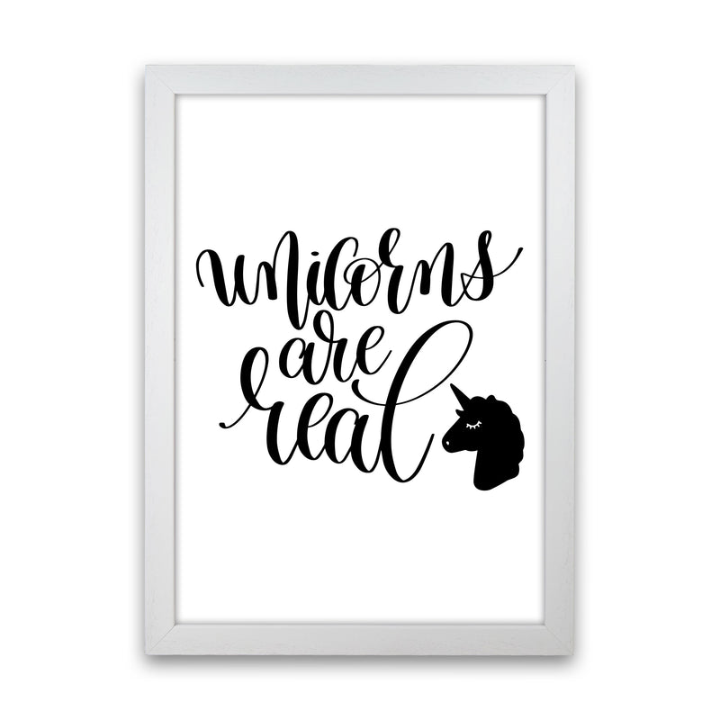 Unicorns Are Real Black Framed Nursey Wall Art Print White Grain