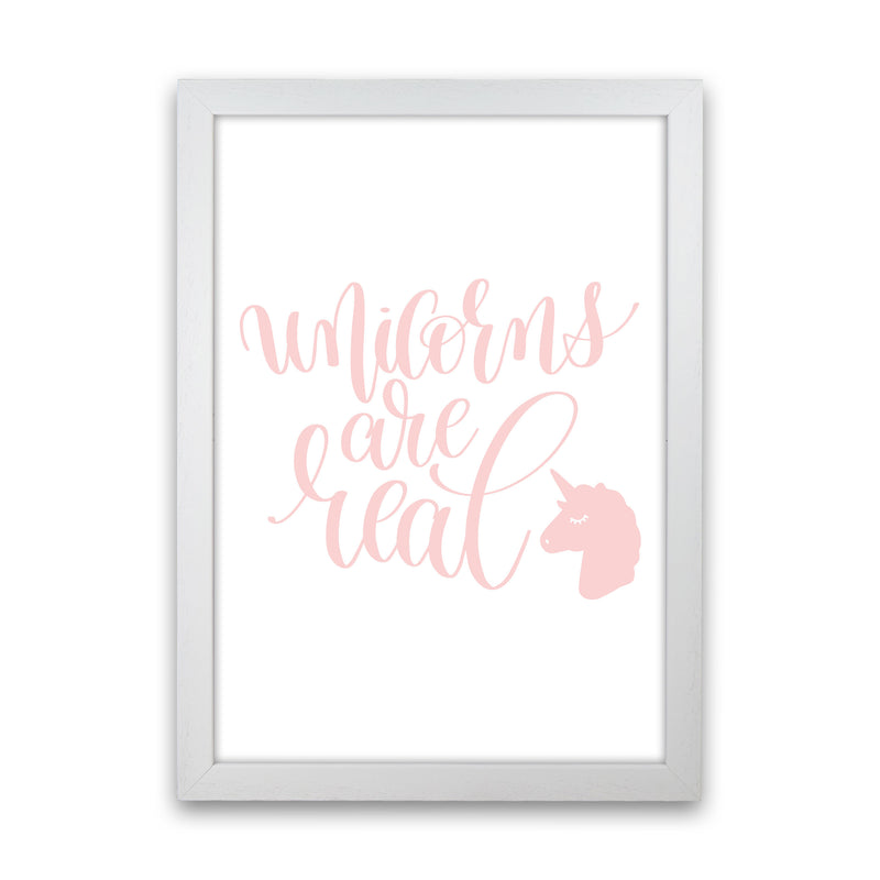 Unicorns Are Real Pink Modern Art Print, Framed Childrens Nursey Poster White Grain