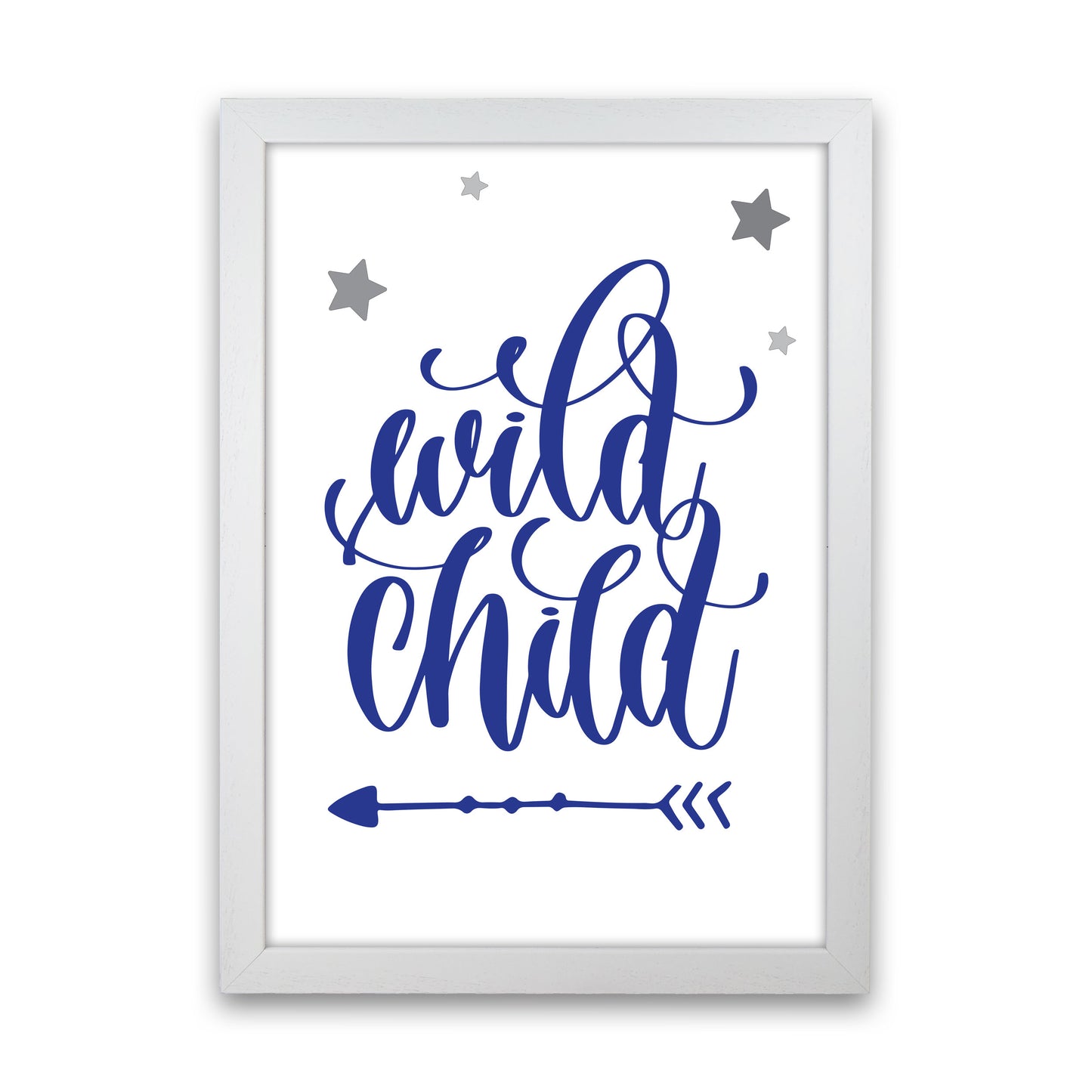 Wild Child Navy Framed Nursey Wall Art Print White Grain