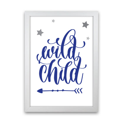 Wild Child Navy Framed Nursey Wall Art Print White Grain