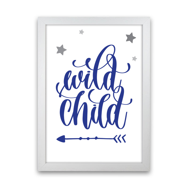 Wild Child Navy Framed Nursey Wall Art Print White Grain