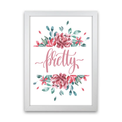 Pretty Pink Floral Framed Typography Wall Art Print White Grain