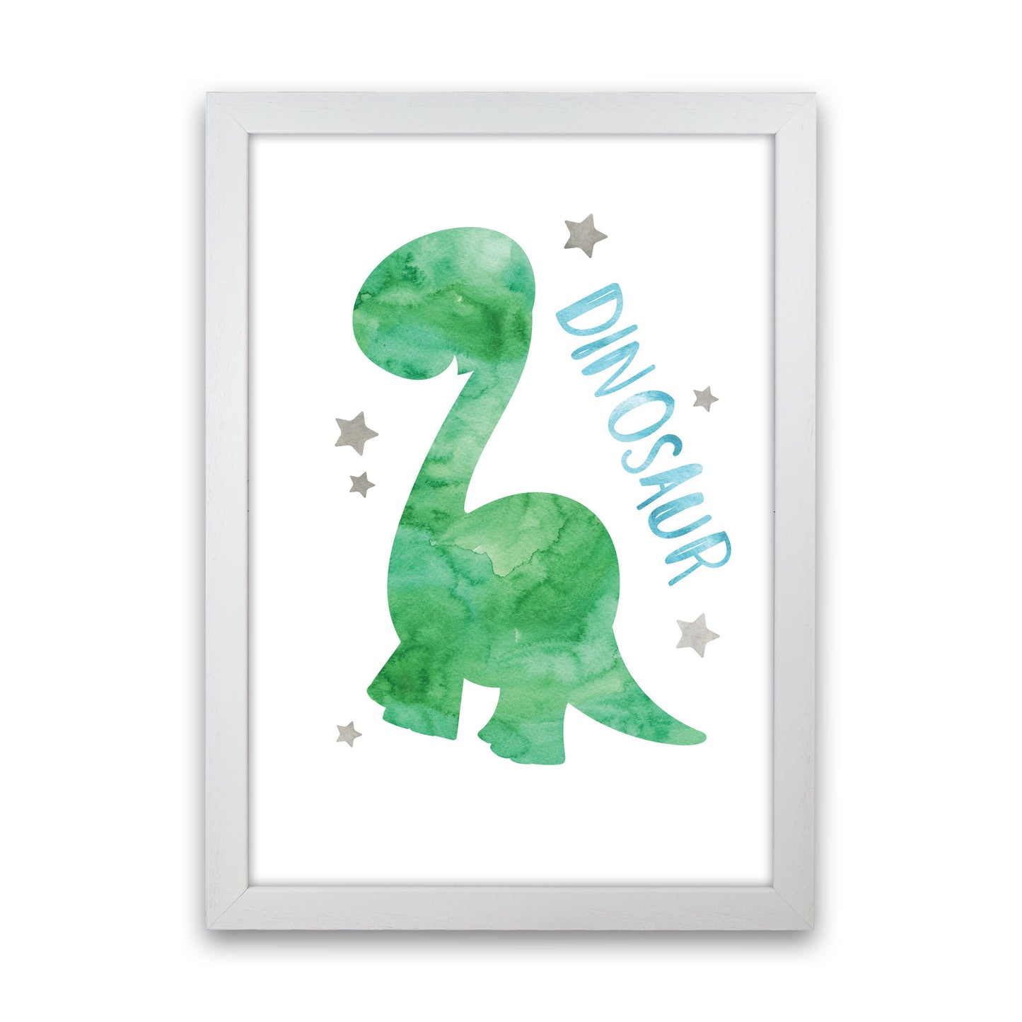Dinosaur Watercolour Modern Print White Grain