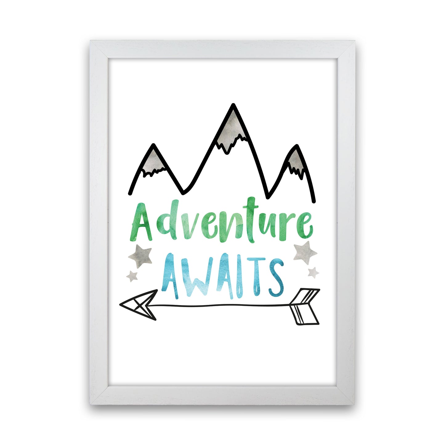 Adventure Awaits Watercolour Modern Print White Grain