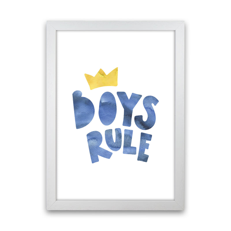 Boys Rule Watercolour Framed Nursey Wall Art Print White Grain