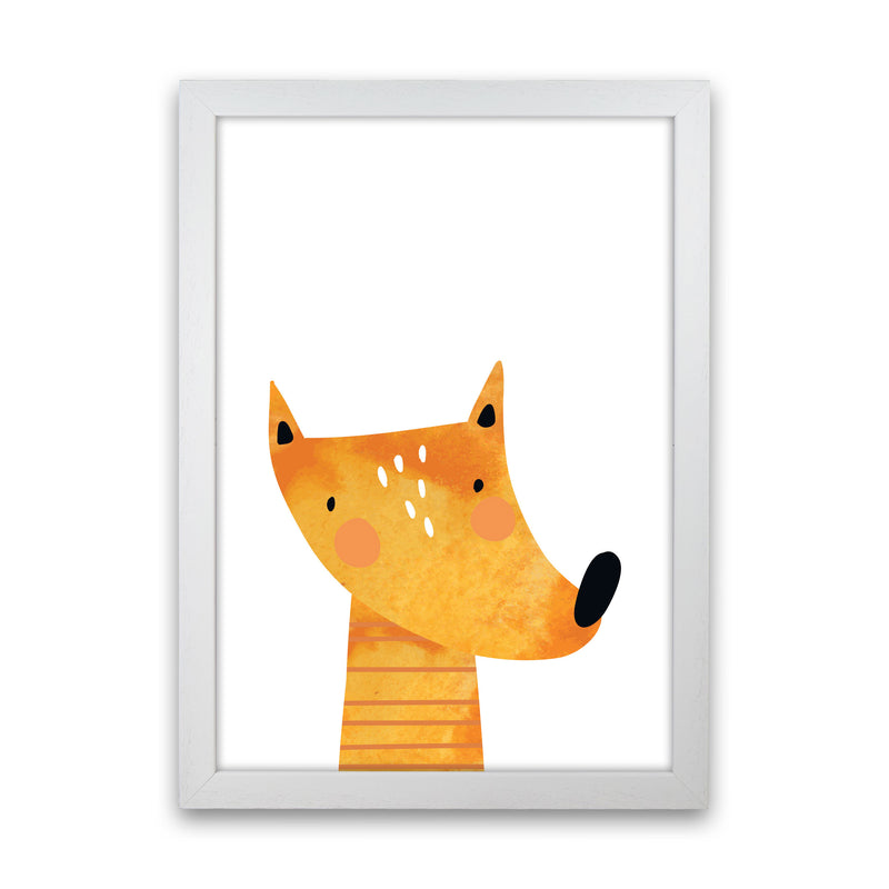 Scandi Fox Watercolour Framed Nursey Wall Art Print White Grain