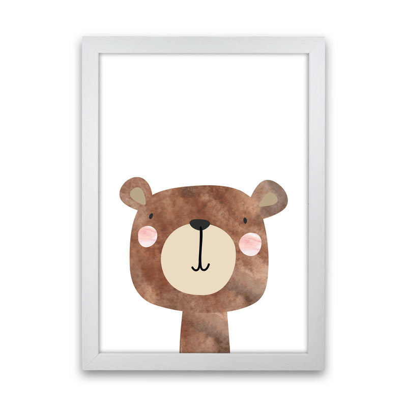 Scandi Brown Bear Watercolour Framed Nursey Wall Art Print White Grain