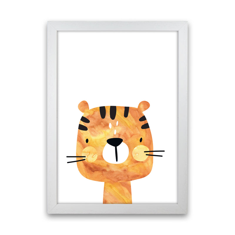Scandi Tiger Watercolour Framed Nursey Wall Art Print White Grain