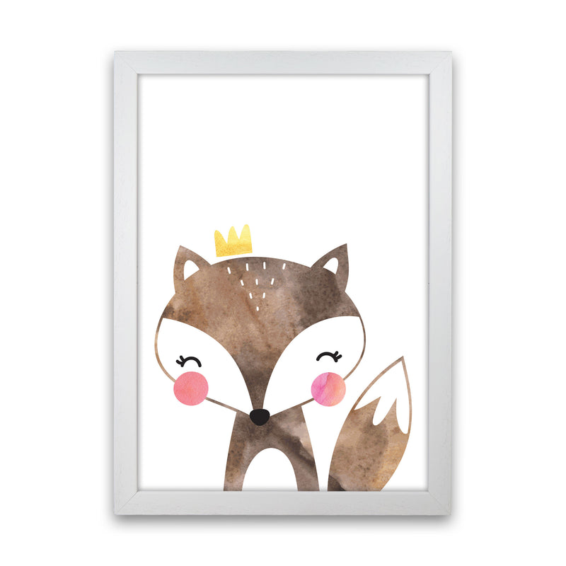 Scandi Brown Fox Watercolour Framed Nursey Wall Art Print White Grain
