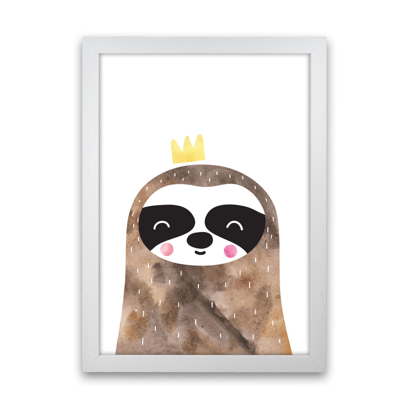 Scandi Brown Sloth Watercolour Framed Nursey Wall Art Print White Grain