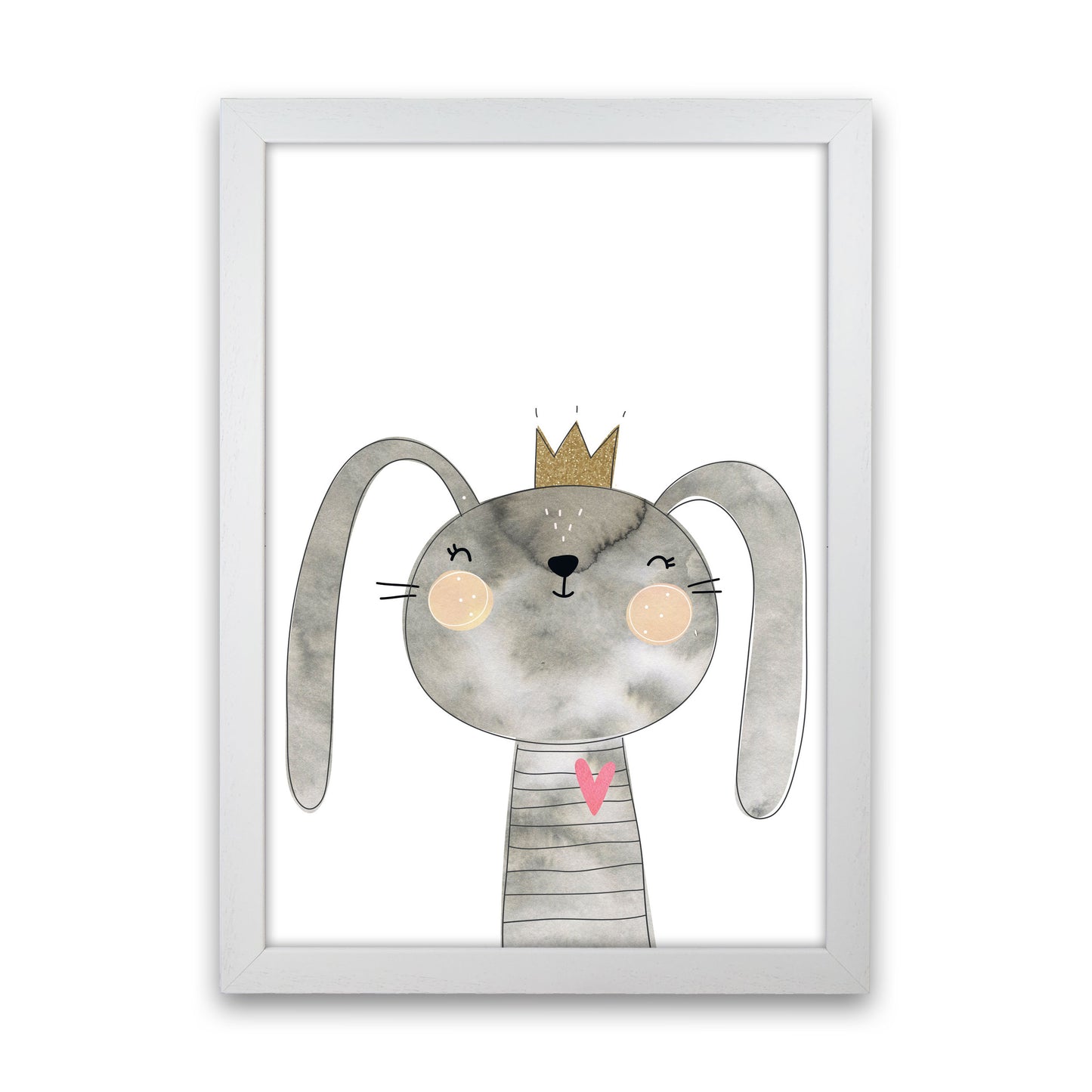 Scandi Grey Bunny Watercolour Framed Nursey Wall Art Print White Grain