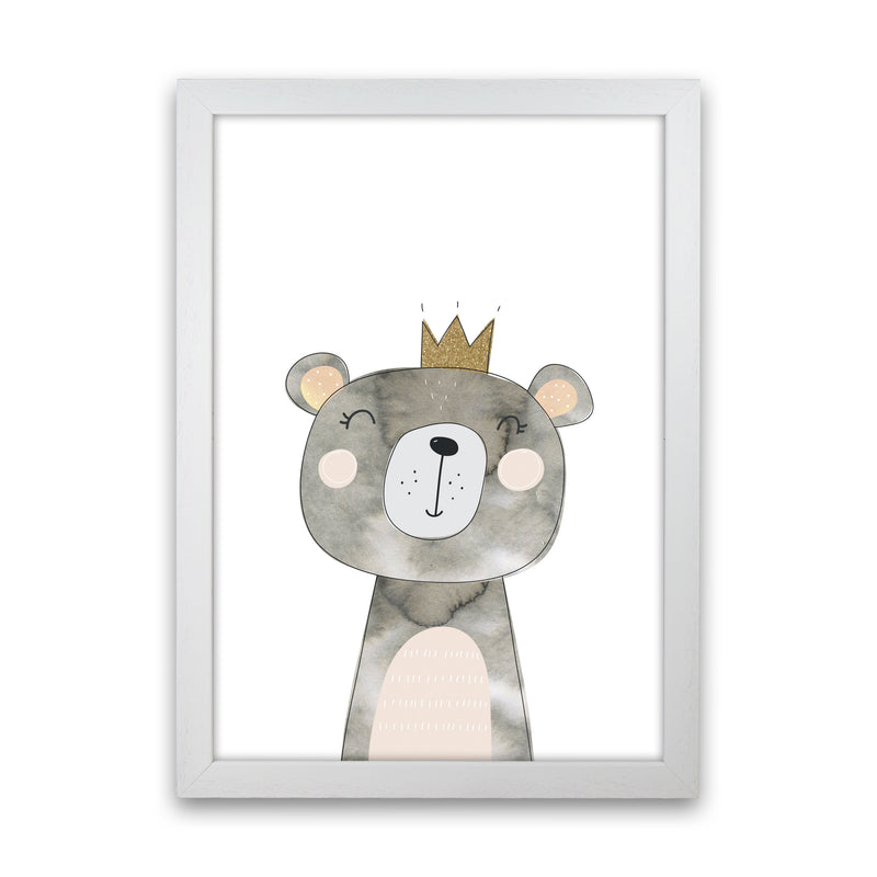 Scandi Grey Bear Watercolour Framed Nursey Wall Art Print White Grain