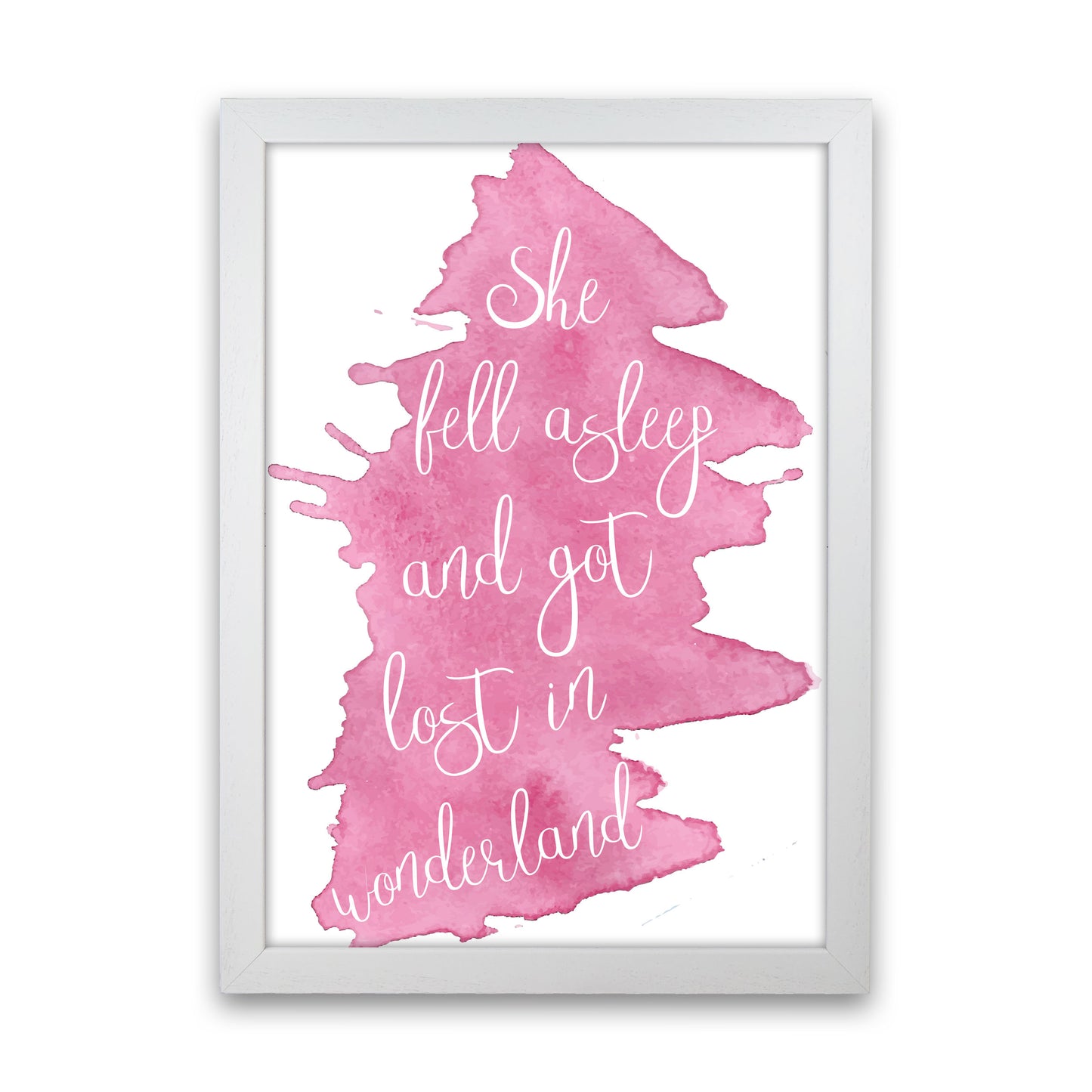 Wonderland Pink Watercolour Modern Print White Grain