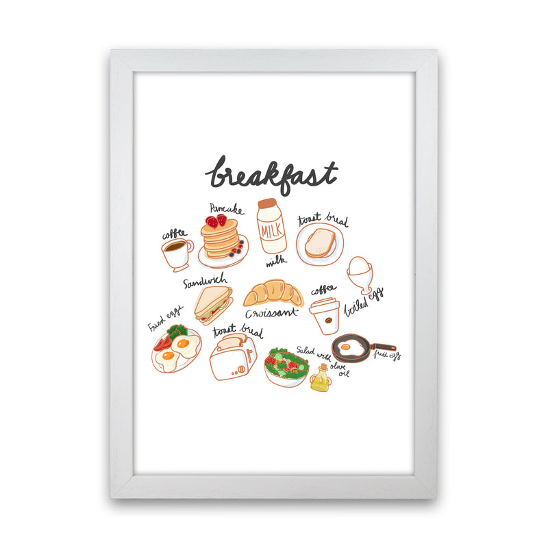 Breakfast Collection Portrait Modern Print, Framed Kitchen Wall Art White Grain