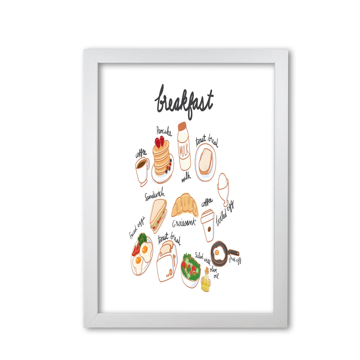 Breakfast Collection Landscape Modern Print, Framed Kitchen Wall Art White Grain
