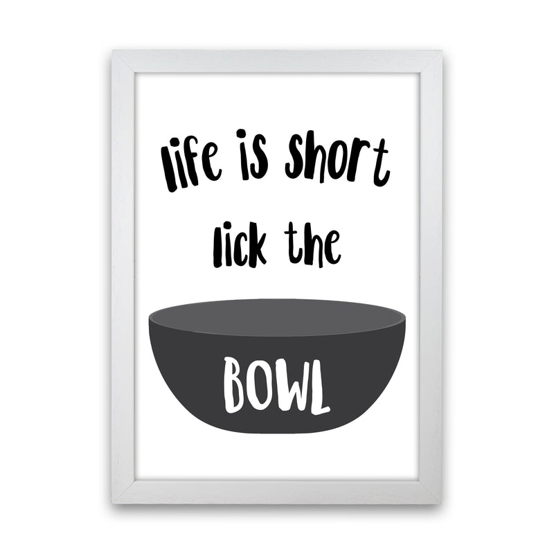 Lick The Bowl Modern Print, Framed Kitchen Wall Art White Grain