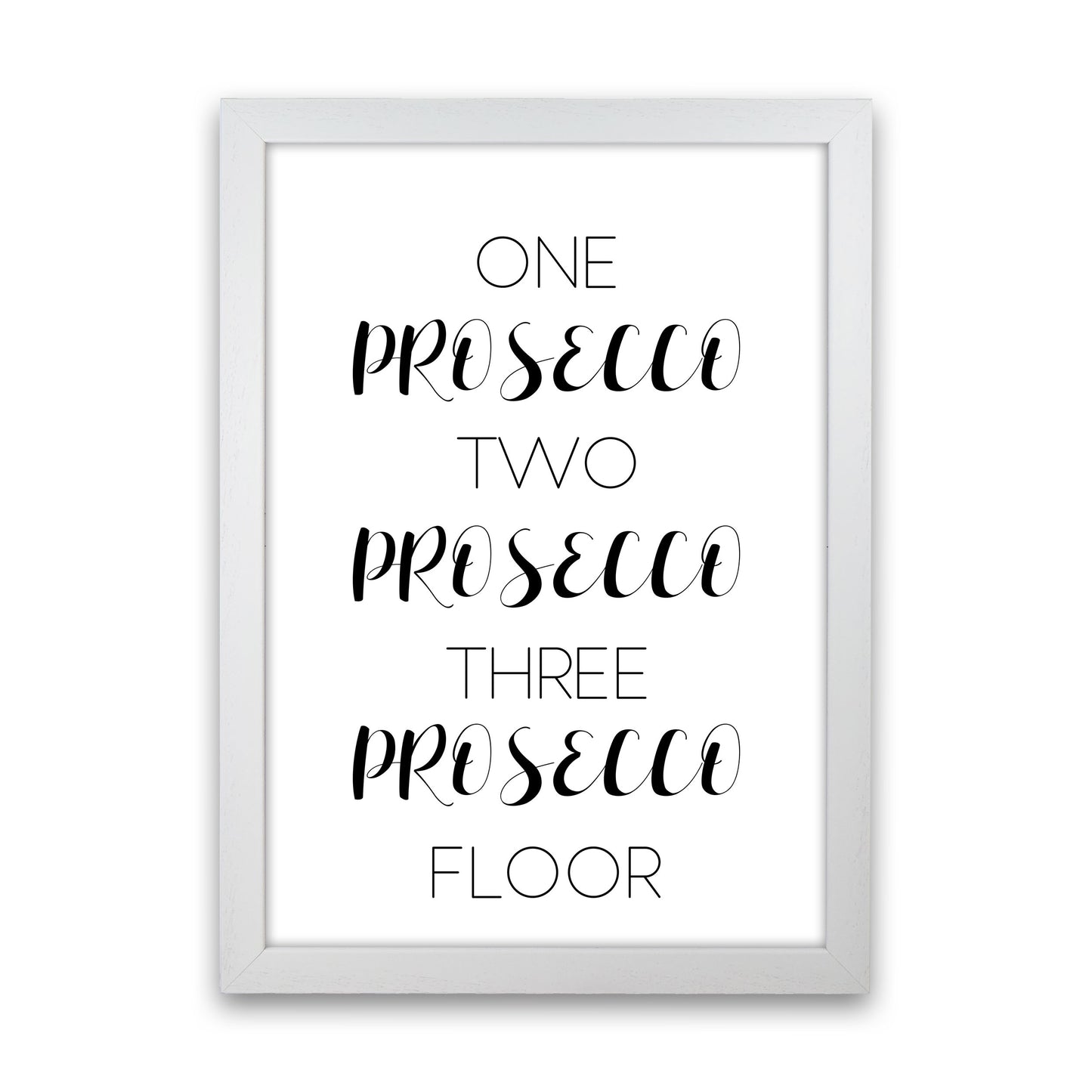 One Prosecco Two Prosecco Modern Print, Framed Kitchen Wall Art White Grain