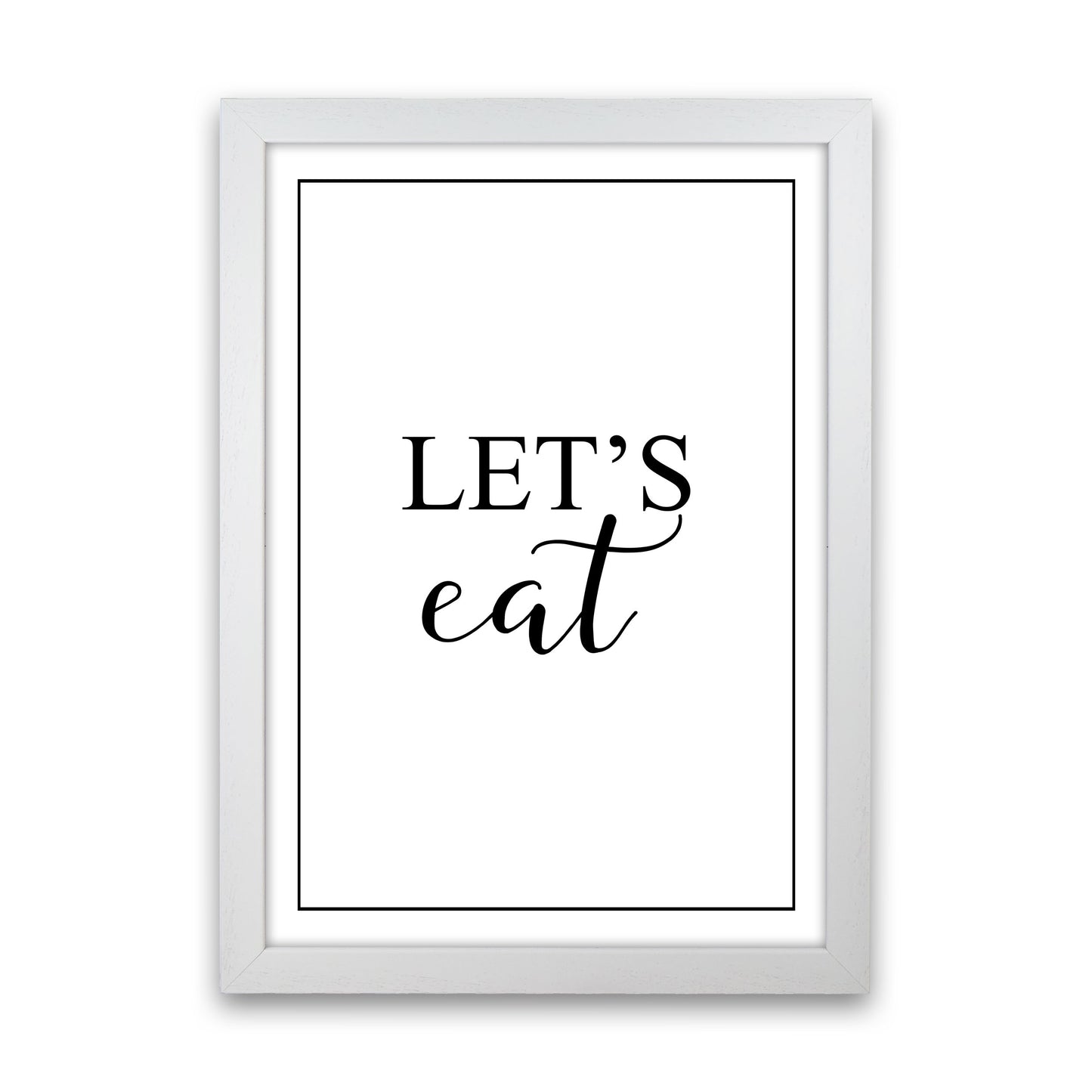 Let&#39;s Eat Modern Print, Framed Kitchen Wall Art White Grain