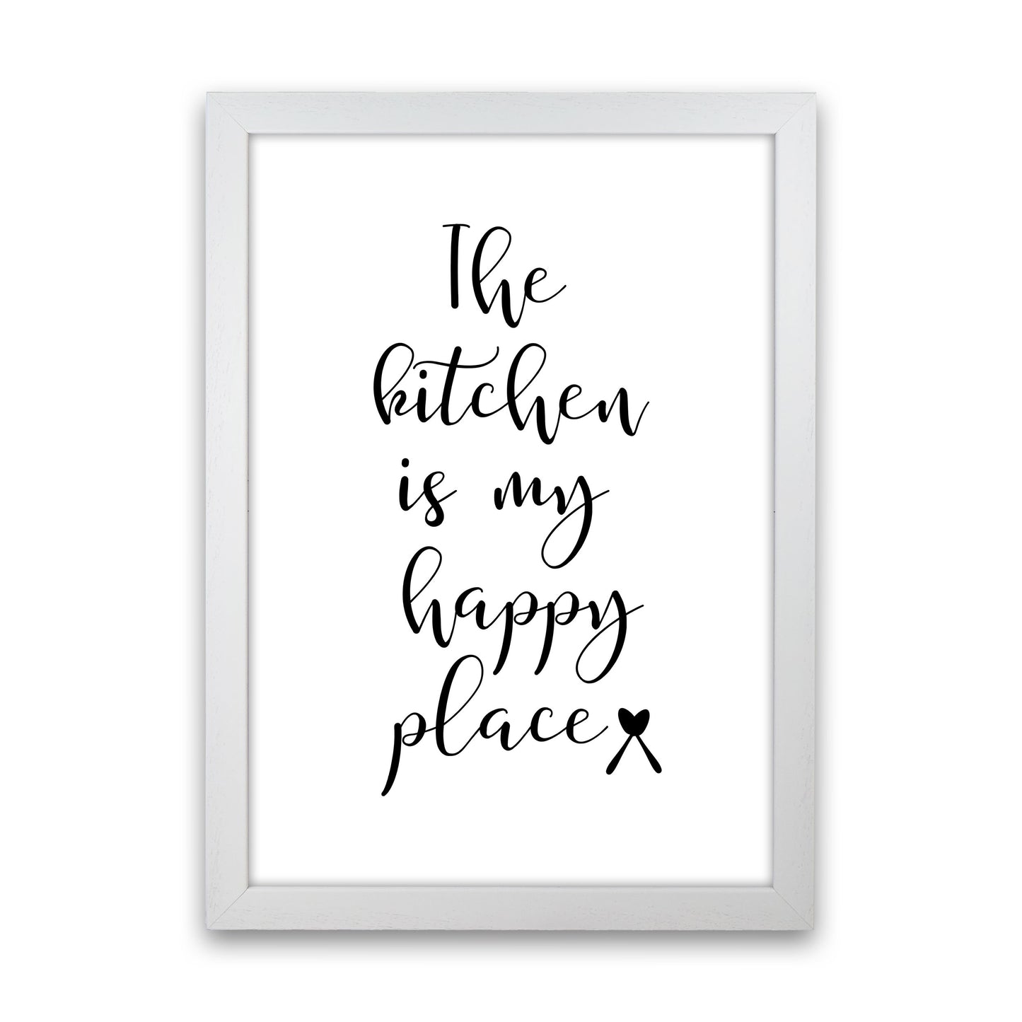 The Kitchen Is My Happy Place Modern Print, Framed Kitchen Wall Art White Grain
